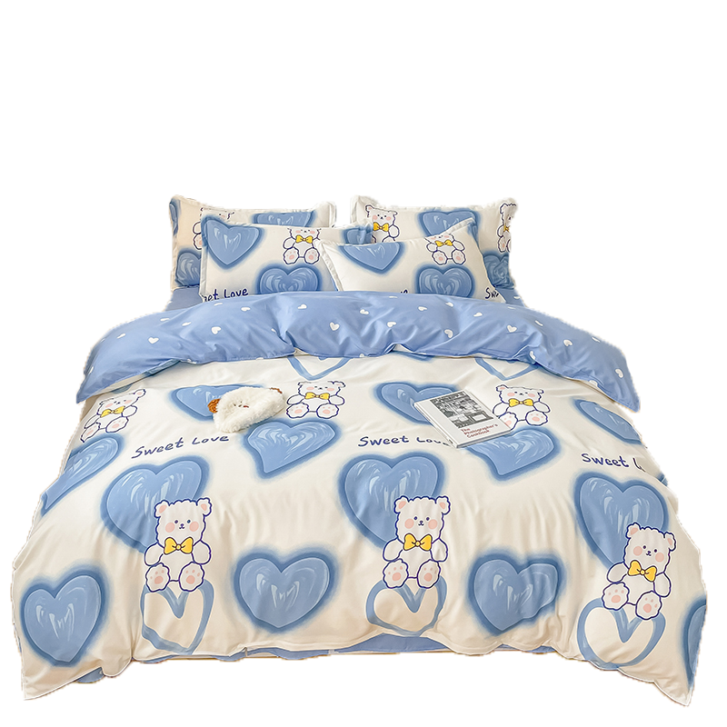 蓝若亭 LRT-FJ0017Y 亲肤棉四件套-爱心熊200*230cm（单位：套） 蓝白色