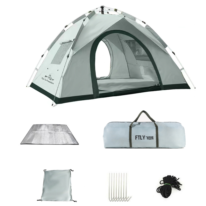 FTLY飞图乐3-4人液压双门双窗帐篷套装ZP1001帐篷+防潮垫（单位：套） 天青灰
