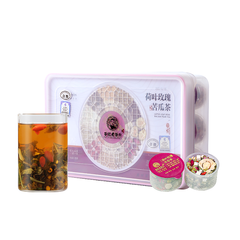 谷记老谷头 荷叶玫瑰苦瓜茶500g（内含30罐）盒  