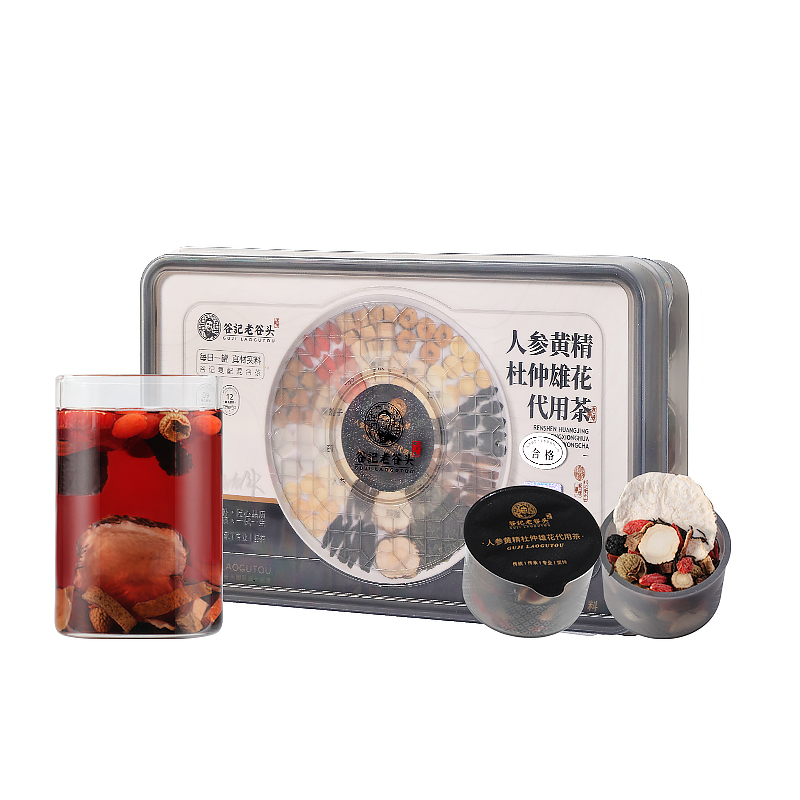 谷记老谷头 人参黄精杜仲雄花茶460g（内含30罐）盒  