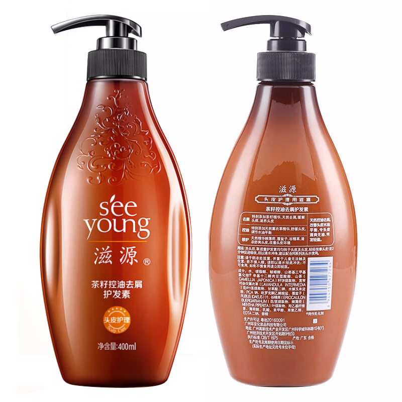 滋源（seeyoung）茶籽控油去屑护发素无硅油清爽强韧润泽男女士润发乳400ml（单位：瓶） 褐色