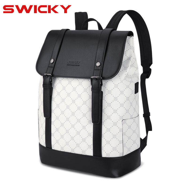 SWICKY瑞驰男士简约双肩包大容量轻奢休闲百搭背包小众ins 88176(单位：个） 钢琴白