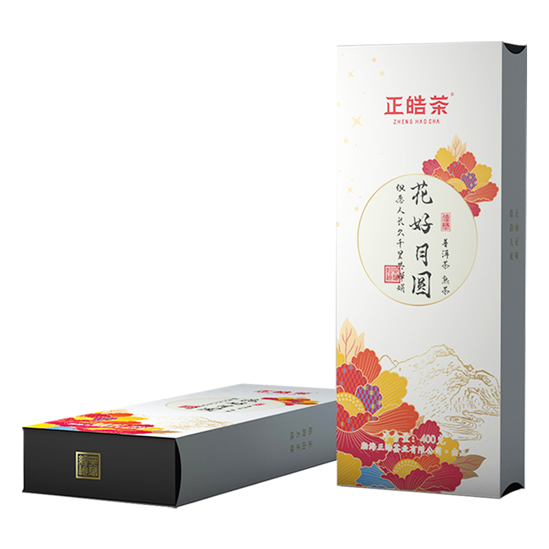 正皓茶 普洱熟茶 花好月圆月饼茶 熟普礼盒 中秋送礼优选 400g/盒 本白色