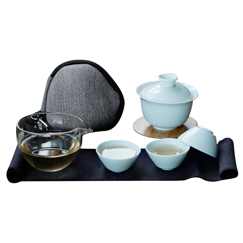 苏氏陶瓷（SUSHI CERAMICS）J0201旅行茶具山闻竹影青瓷快客杯便携装（单位：套） 天蓝色
