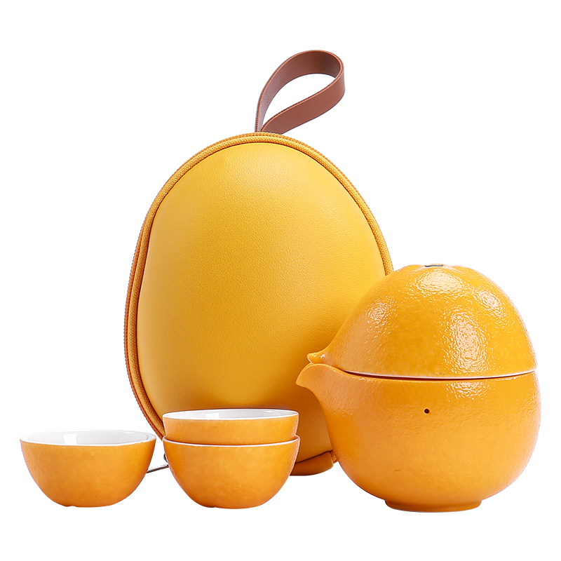 苏氏陶瓷（SUSHI CERAMICS）J0347旅行茶具心想事橙快客杯便捷装（单位：套） 橙色