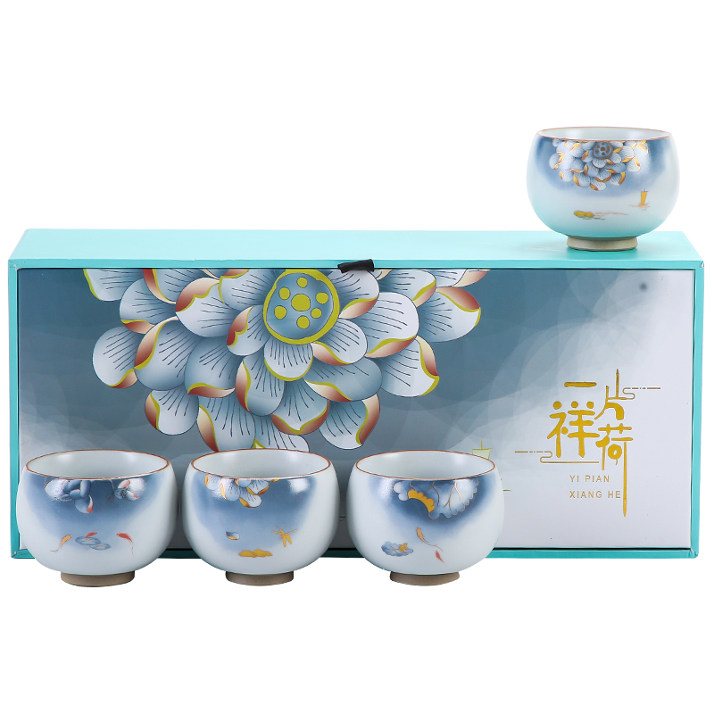 苏氏陶瓷（SUSHI CERAMICS）J0402茶杯汝窑一片祥荷开片可养4杯装（单位：套） 白色