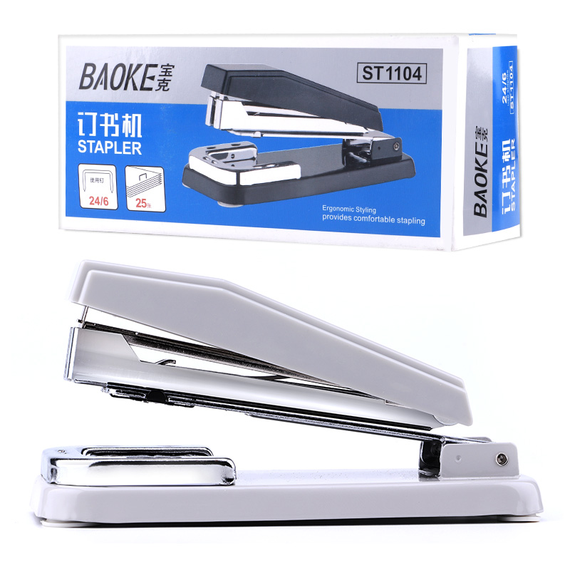 宝克（BAOKE）ST1104 品质耐用订书机/25页桌面型省力订书器 适配24/6钉 1个 混色