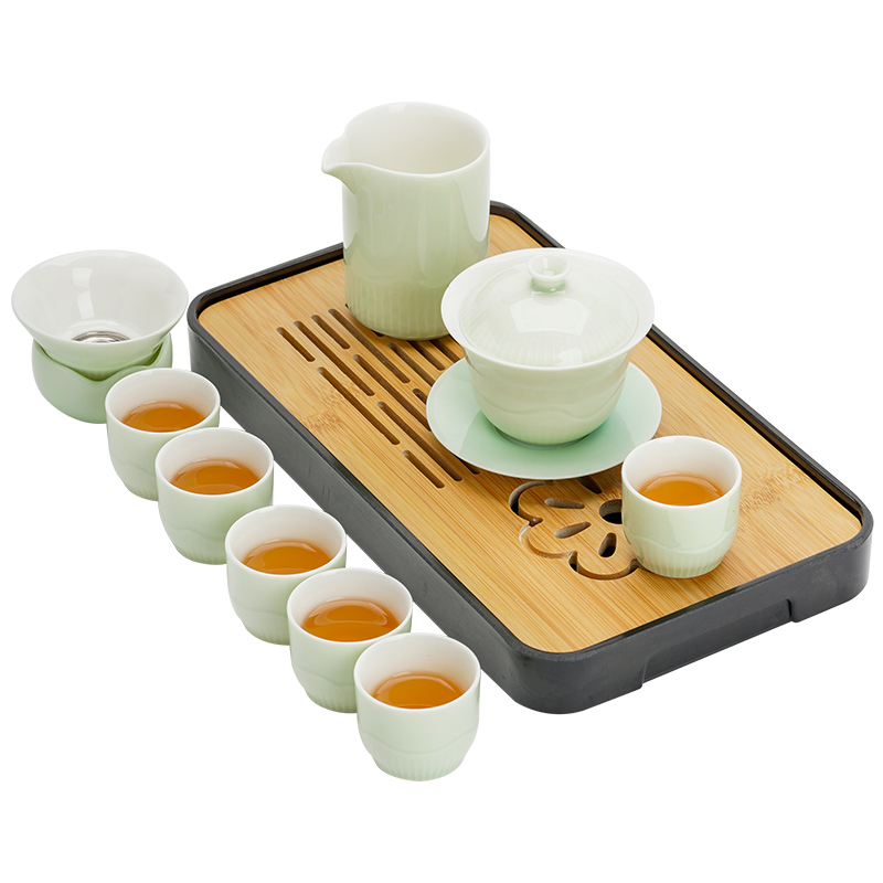 苏氏陶瓷（SUSHI CERAMICS）J0455茶具套装青瓷釉三才盖碗茶盘礼盒装（单位：套）  