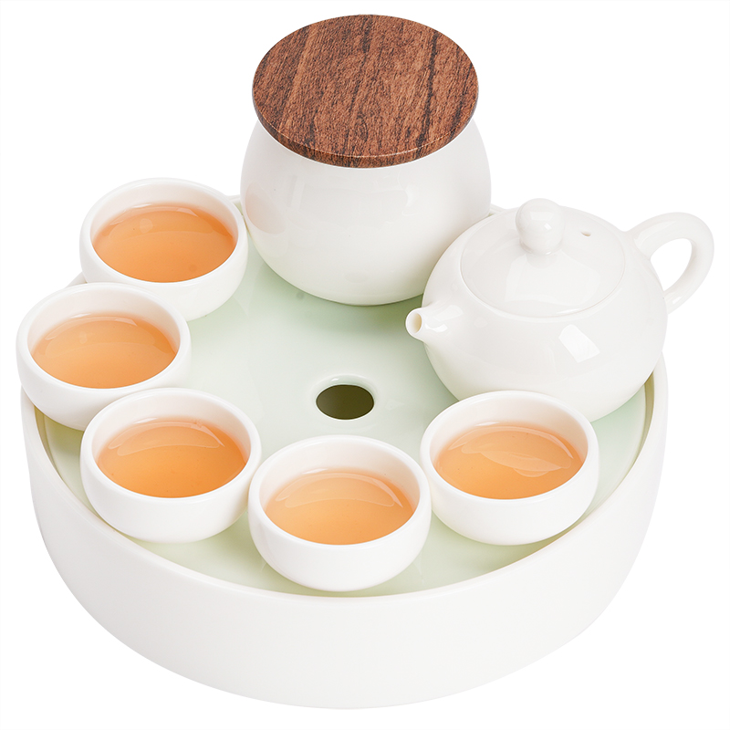 苏氏陶瓷（SUSHI CERAMICS）J0468和氏璧茶具套装白瓷泡茶壶翡翠玉茶盘礼盒装（单位：套  