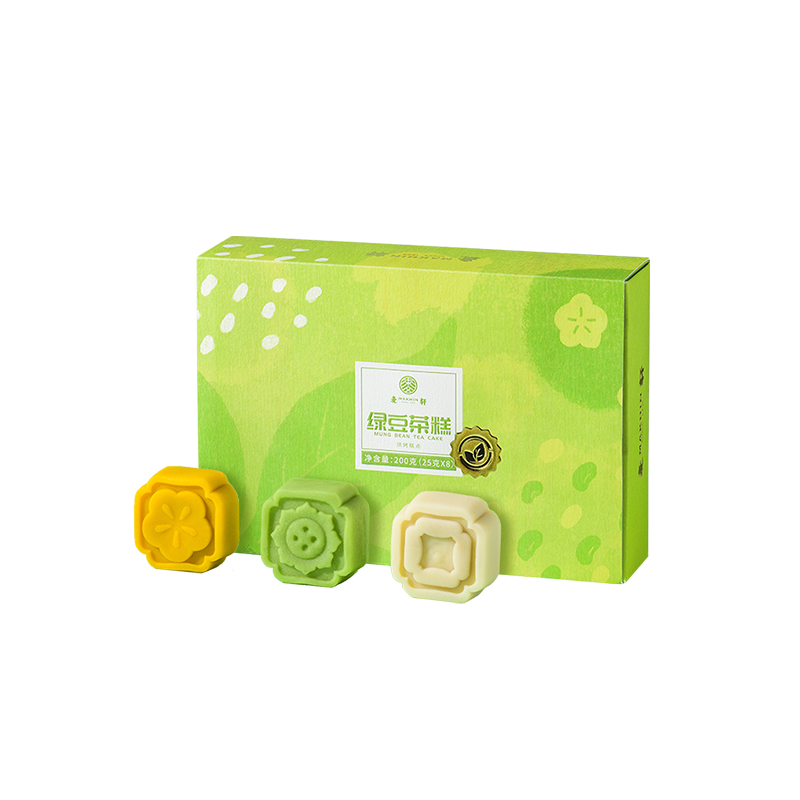 麦轩240g多口味台式桃山皮白茶乌龙茶饼绿豆茶糕6个/盒 绿色