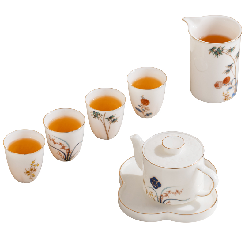 苏氏陶瓷（SUSHI CERAMICS）君子风范功夫茶具套装一茶海4杯精致礼盒装（茶壶）（单位：套） 白色