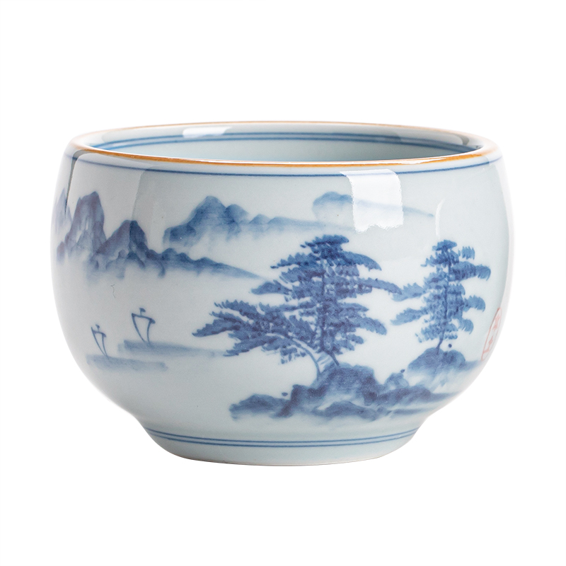 苏氏陶瓷（SUSHI CERAMICS）J0522茶杯国潮风主人杯荷花山水2个装礼盒（单位：套） 白色