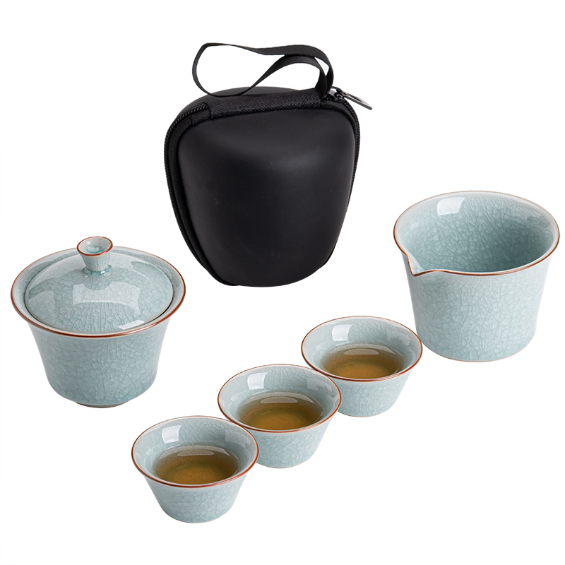 苏氏陶瓷（SUSHI CERAMICS）J0702旅行茶具官窑开片可养冰花釉便捷装（单位：套） 水蓝色