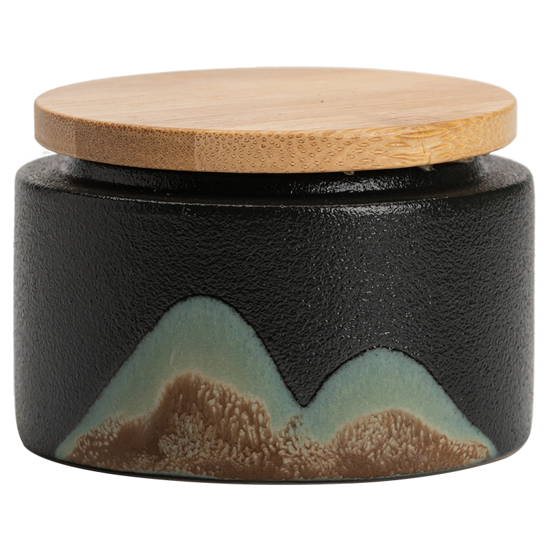苏氏陶瓷（SUSHI CERAMICS）J0628茶叶罐手绘山水画三色储存罐（单位：套） 黑色