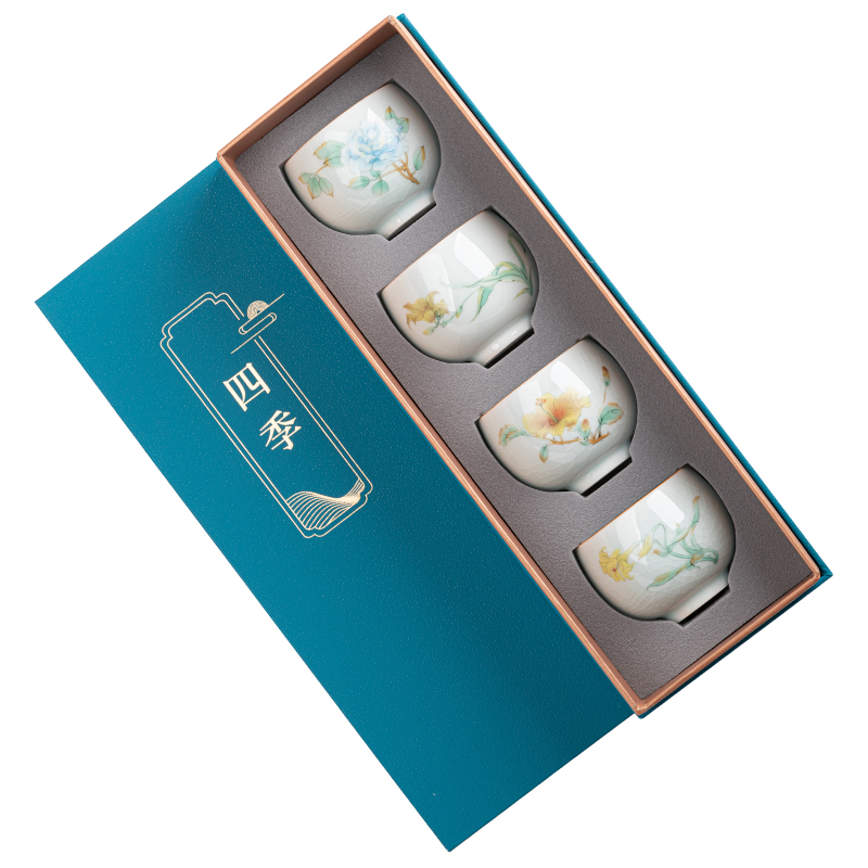 苏氏陶瓷（SUSHI CERAMICS）J0681茶杯汝窑卵青四季平安主人杯4个装（单位：套）  