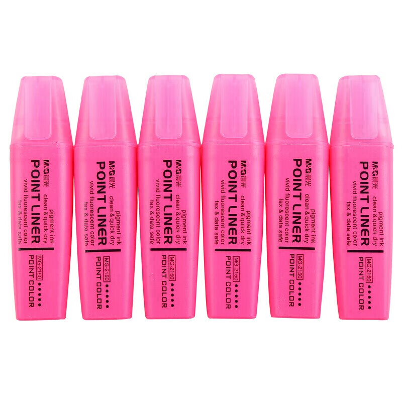 晨光（M&G）文具单头荧光笔办公学生通用重点标记笔迷你手账手绘记号笔MG2150 粉红色12支/盒 粉色