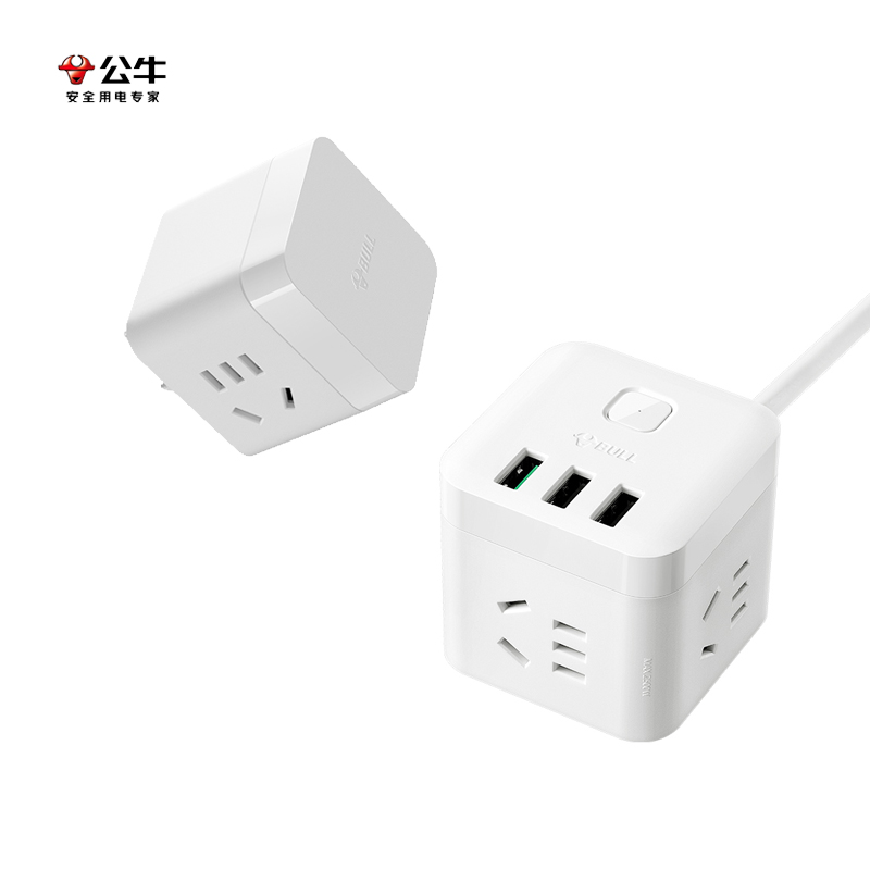 公牛（BULL）盒装白色自动防过充魔方TQU15T+公牛强电款小魔方插座GNV-M102W/个 白色