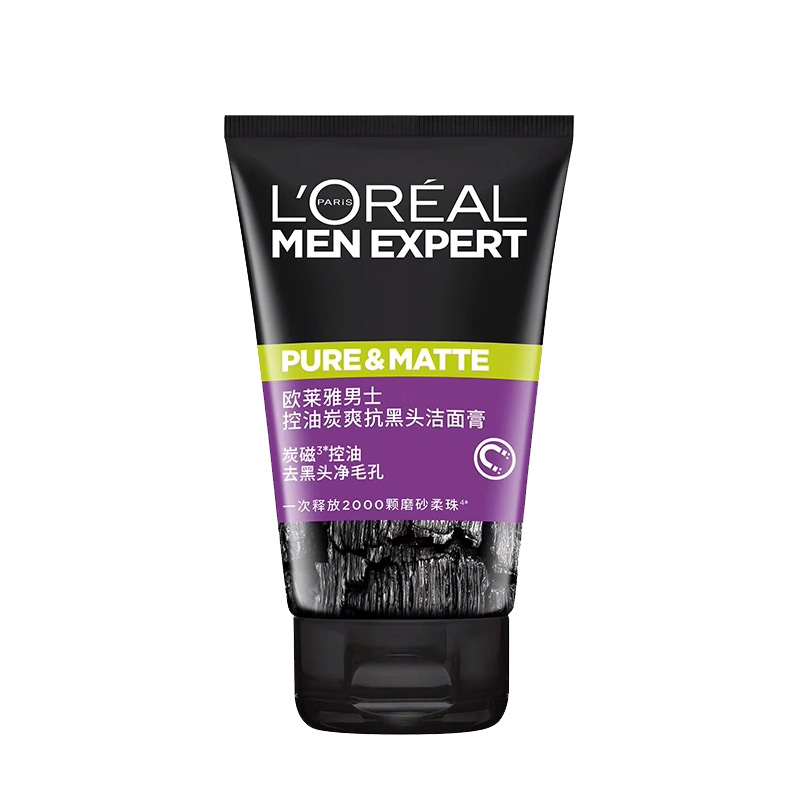 欧莱雅男士控油炭爽抗黑头洁面膏100ml/瓶 黑色