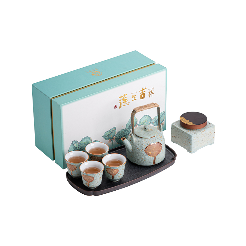苏氏陶瓷（SUSHI CERAMICS）J0736整套茶具莲生吉祥稻香釉礼盒装（单位：套）  
