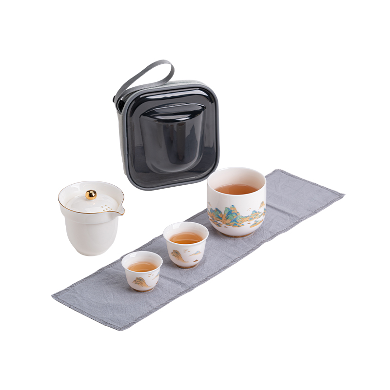 苏氏陶瓷（SUSHI CERAMICS）J0796旅行茶具万里江山快客杯便捷装（单位：套） 白色