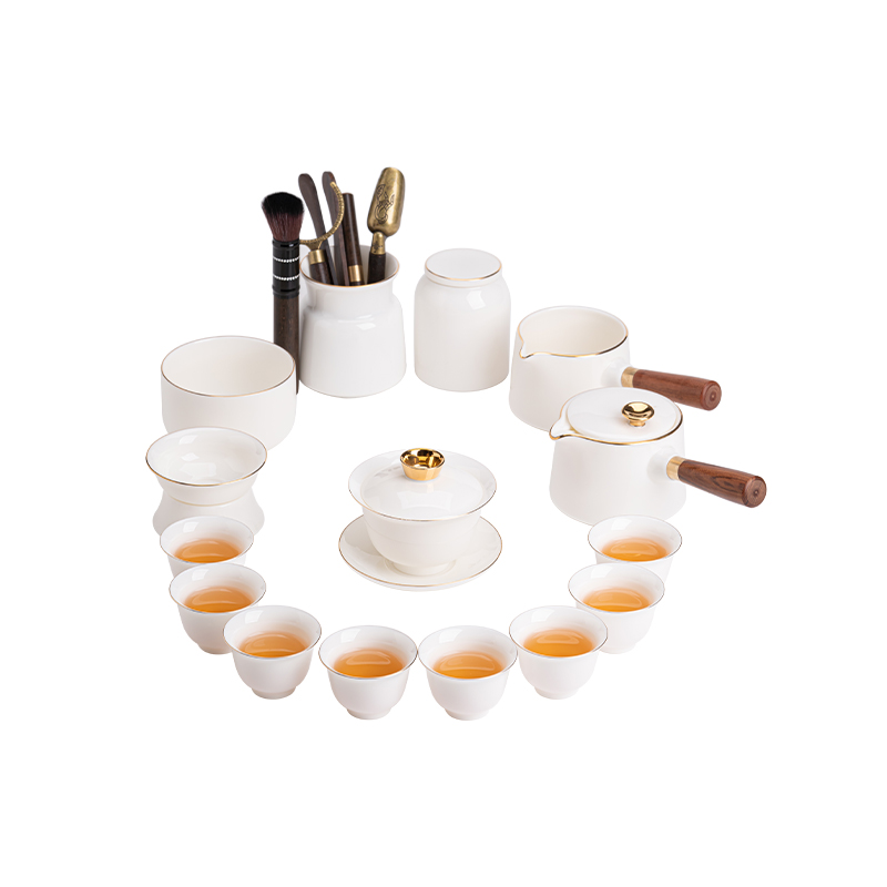 苏氏陶瓷（SUSHI CERAMICS）J0786整套茶具侧把壶盖碗茶杯大套组（单位：套） 白色