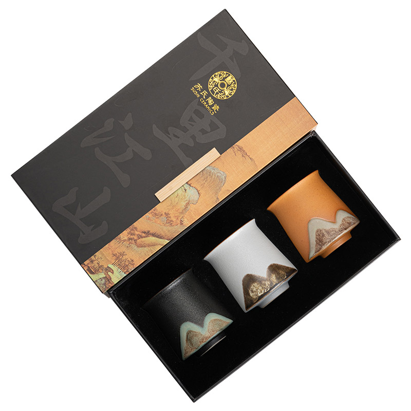 苏氏陶瓷（SUSHI CERAMICS）J0808茶杯千里江山三色杯（青山杯）(单位：套) 黑色