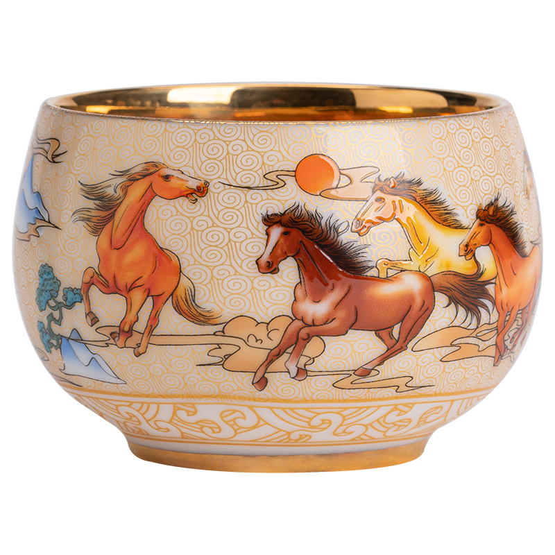 苏氏陶瓷（SUSHI CERAMICS）Y125茶杯鎏金八骏主人杯陈国再老师作品（（单位：个） 金色