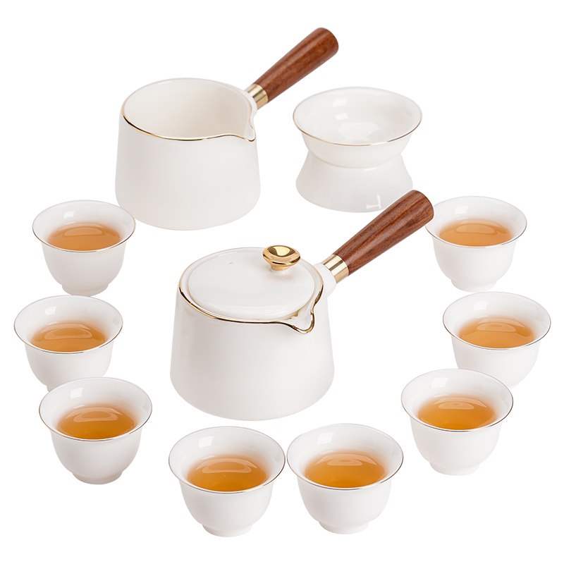 苏氏陶瓷（SUSHI CERAMICS）J0862整套茶具描金双侧把壶8茶杯（单位：套） 白色