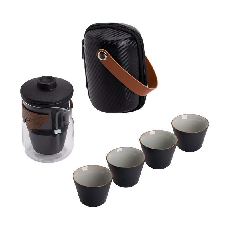 苏氏陶瓷（SUSHI CERAMICS）J0857旅行茶具粗陶山石快客杯便捷装（单位：套） 黑色
