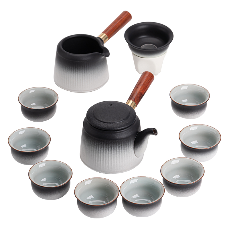 苏氏陶瓷（SUSHI CERAMICS）J0901整套茶具渐影双侧把壶茶杯礼盒装（单位：套） 黑色