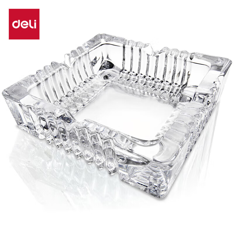 得力(deli) 欧式方形玻璃烟灰缸 150*150mm 9579（单位：个） 透明