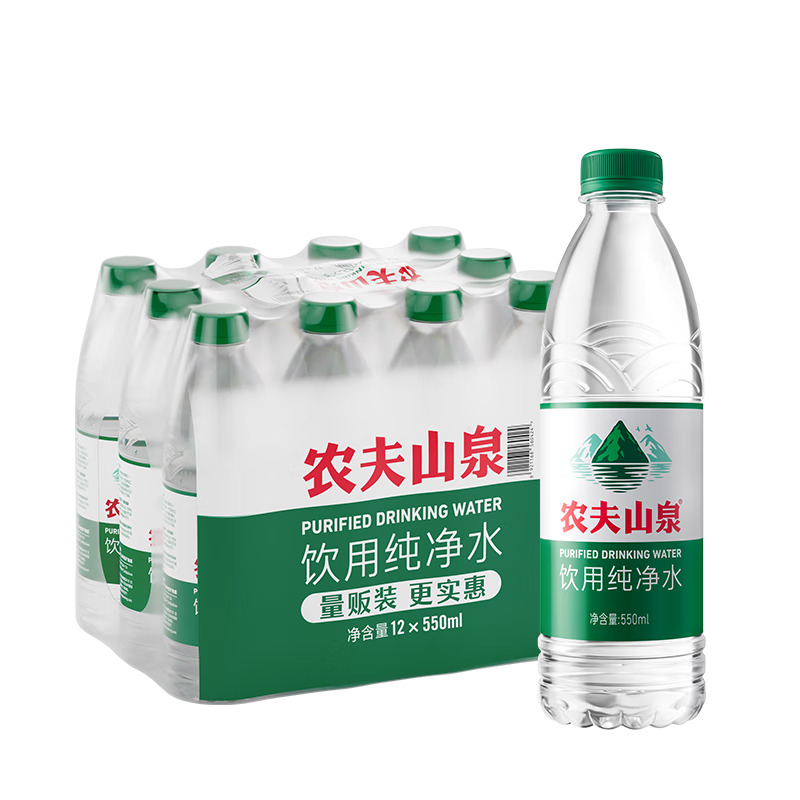 农夫山泉 饮用纯净水 550ml*12瓶 整提装 绿色