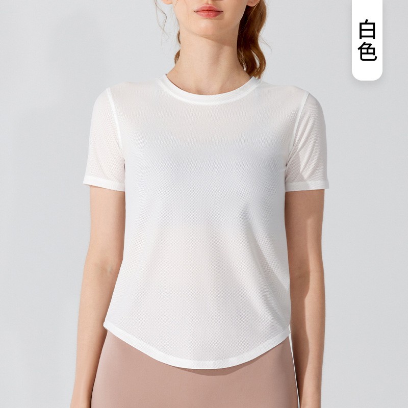 唯卡洛 运动速干衣新款短袖宽松跑步轻薄透气T恤弹力健身服瑜伽上衣外穿24077 单位：件 白色 M