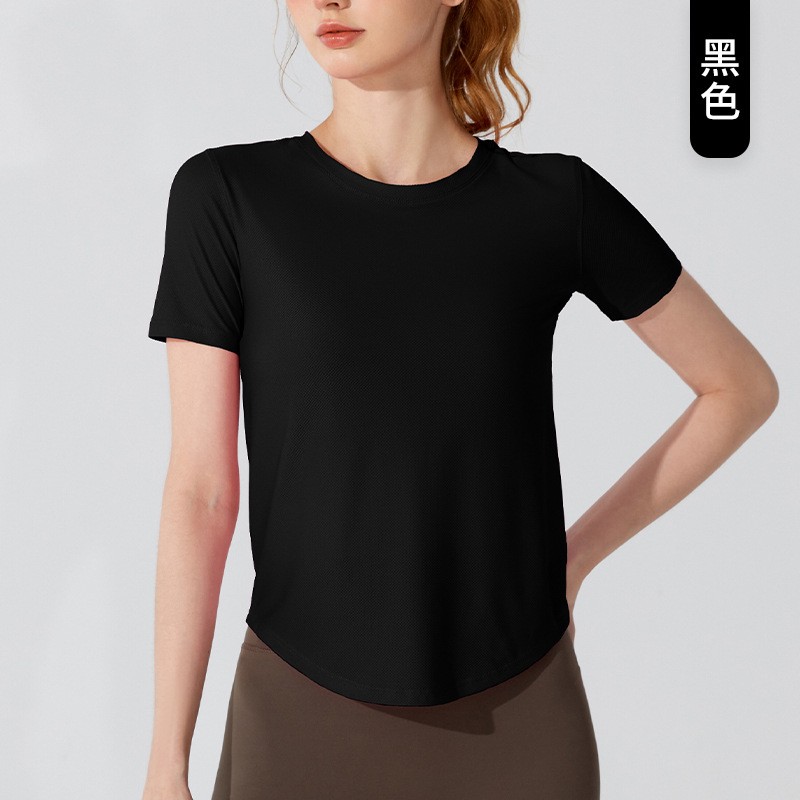 唯卡洛 运动速干衣新款短袖宽松跑步轻薄透气T恤弹力健身服瑜伽上衣外穿24077 单位：件 黑色 S