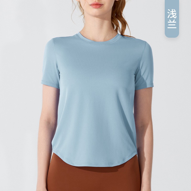 唯卡洛 运动速干衣新款短袖宽松跑步轻薄透气T恤弹力健身服瑜伽上衣外穿24077 单位：件 浅兰 S