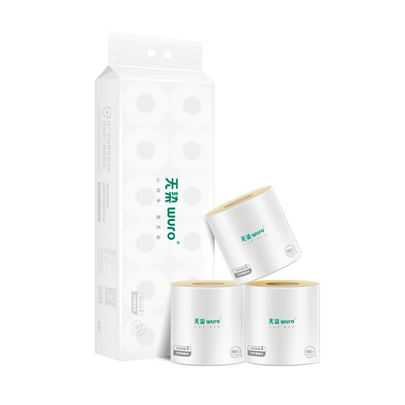 无染（WURO）天然抑菌竹纤维有芯卷纸12卷单提 单位：提 竹浆本色