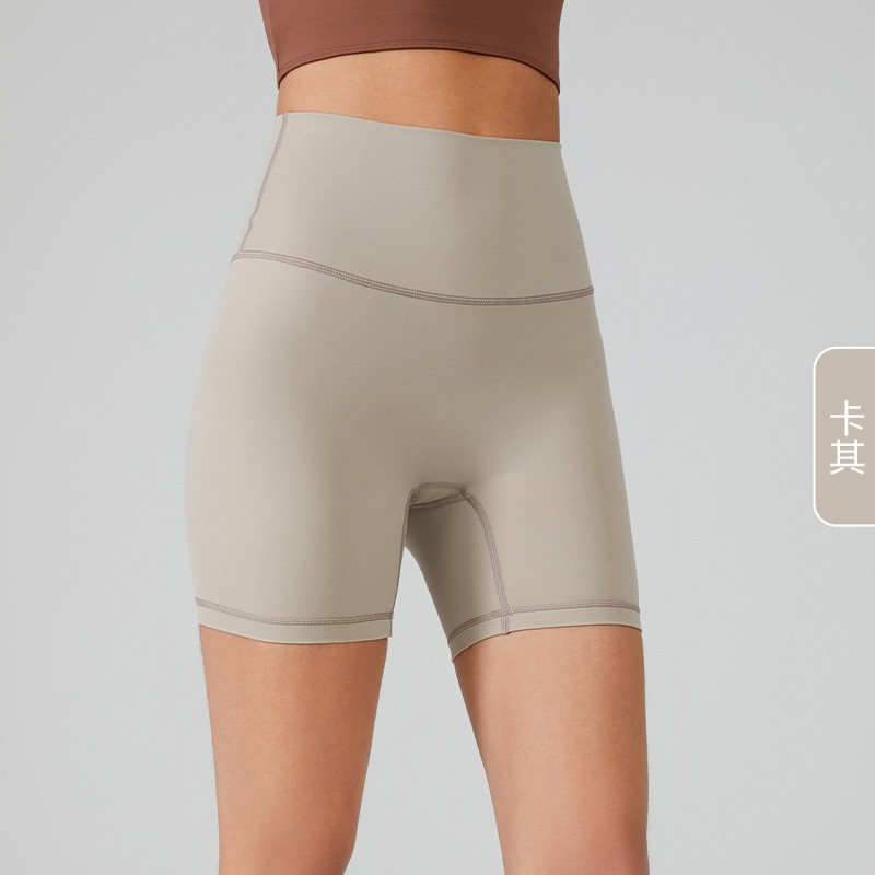 唯卡洛 紧身运动短裤瑜伽健身三分裤无尺码高腰裸感高弹透气速干打底裤24078 单位：件 卡其色 均码