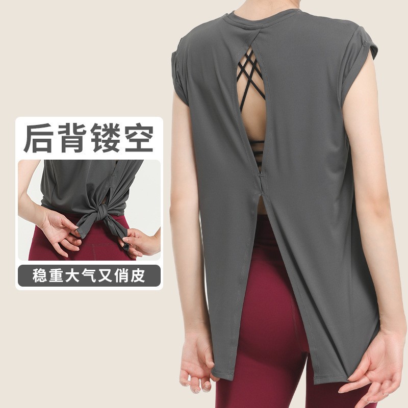 唯卡洛 跑步速干衣气质运动服T恤时尚瑜伽服性感美背健身服休闲外穿透气24080 单位：件 沥青灰 XL