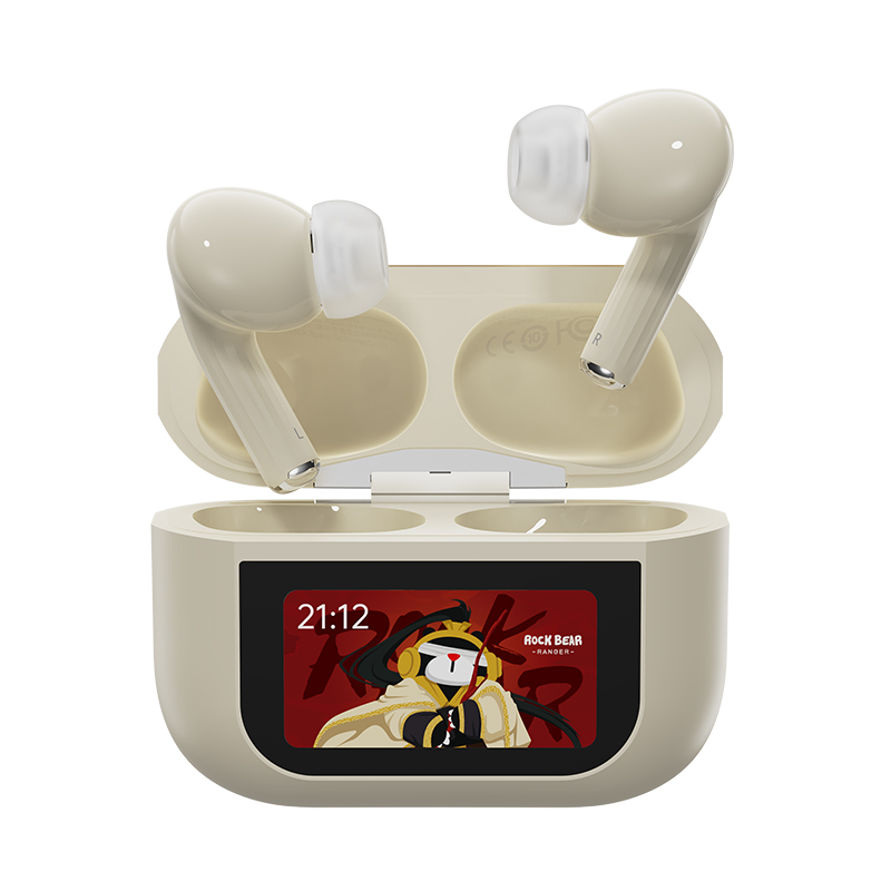 ROCK RAU0775 A5 Pro 智能屏ANC主动降噪蓝牙耳机 米白色（单位：个） 米白色