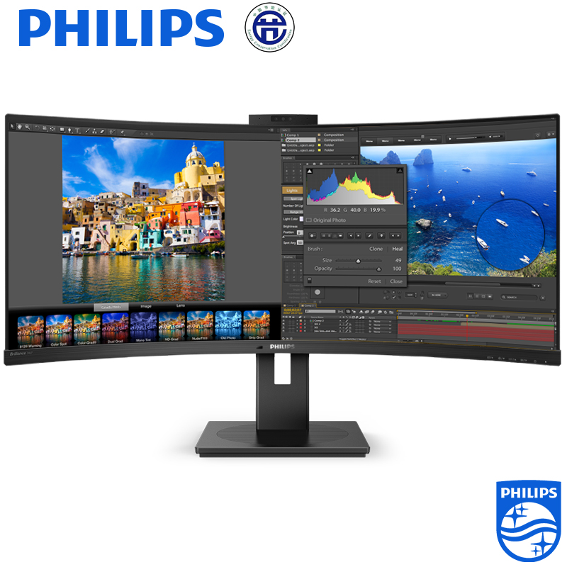 飞利浦电脑显示器346P1CRH/93 34英寸 4K 21:9带鱼屏 100Hz HDR400/台 黑色