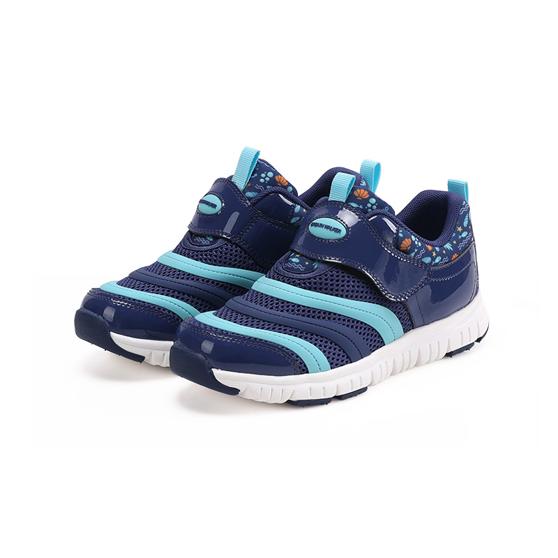 足行健按摩鞋男宝女宝毛毛虫防滑透气魔术贴免系带儿童机能鞋-宝贝计划 单位：双 深蓝/冰蓝 34