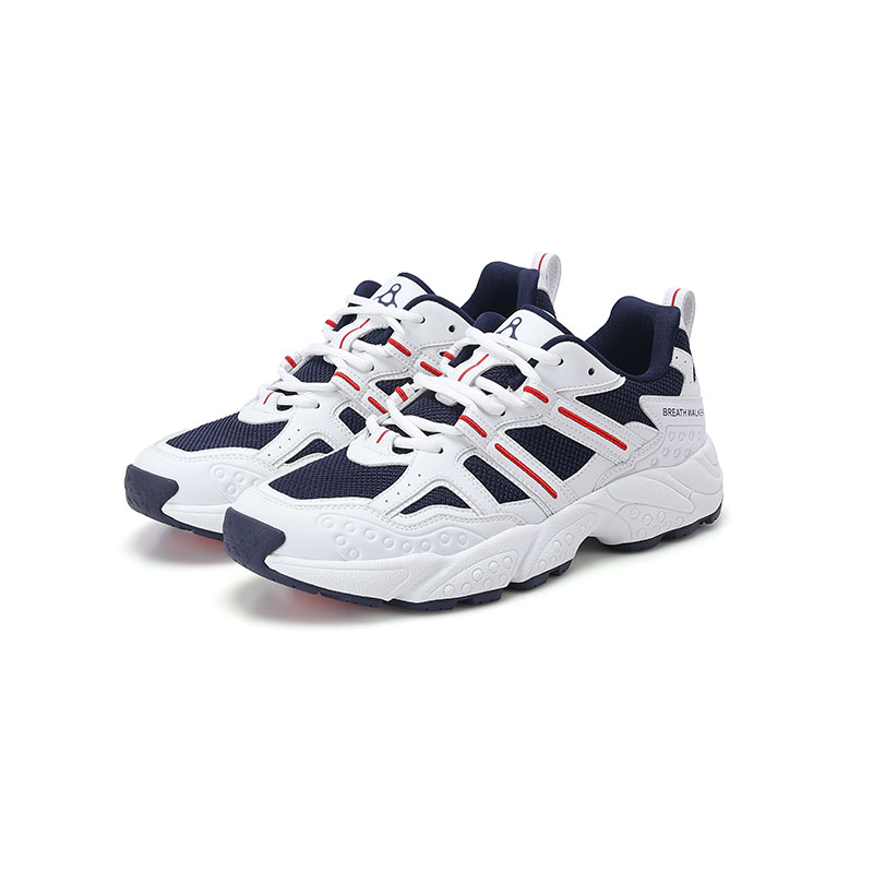 足行健按摩鞋足弓支撑春季青中年网面透气情侣款运动鞋-耳目一新 单位：双 白/海军蓝 44