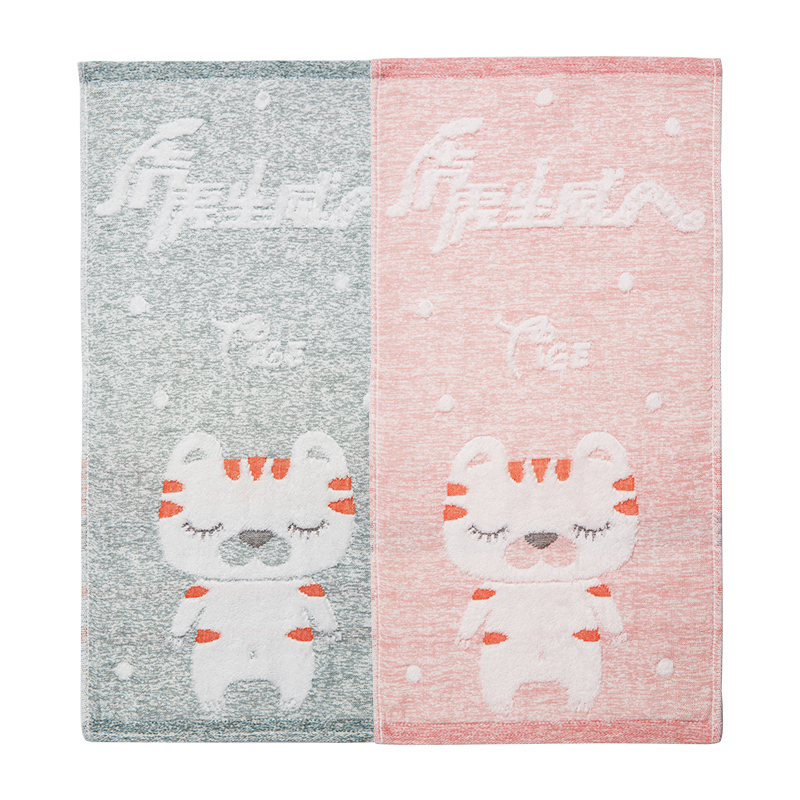 多样屋乖乖虎面巾2条装/25*50cm（单位：包） 抹茶绿&樱花粉