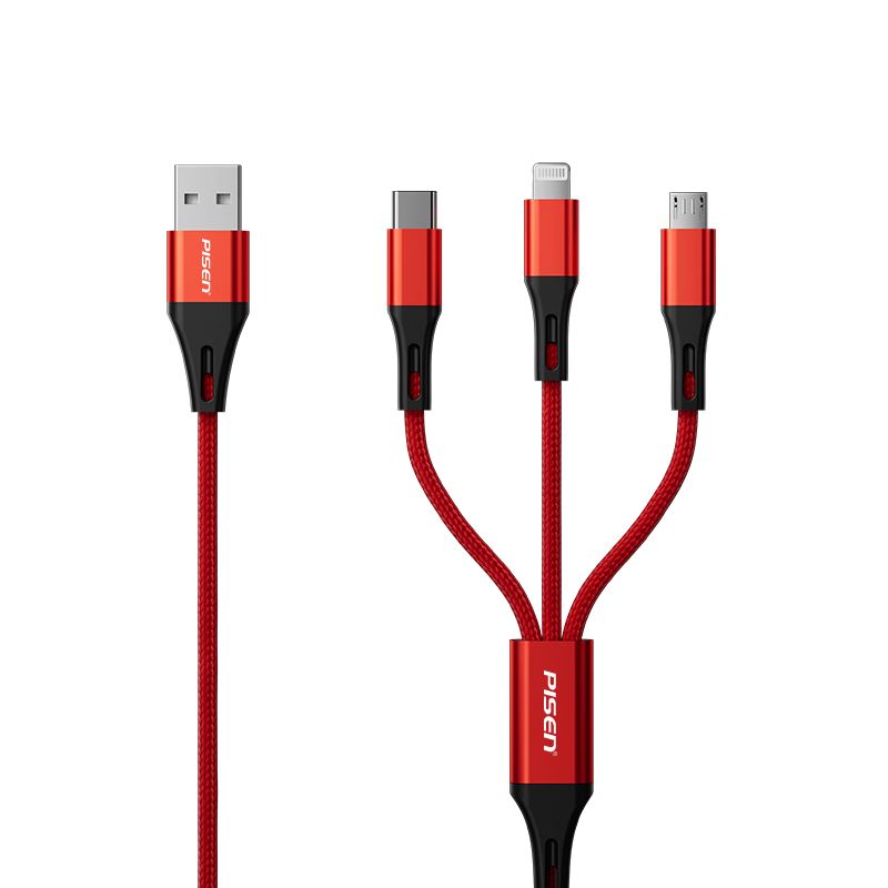 品胜三合一铝合金编织数据充电线1.5米 LS-AP06-1500单位：条 红色