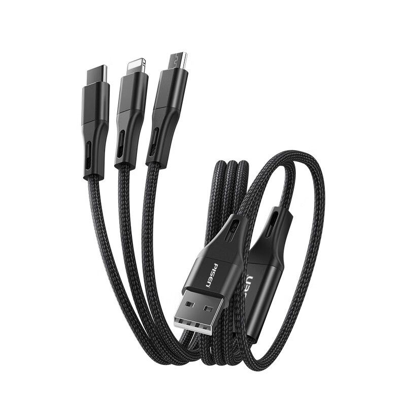 品胜三合一铝合金编织数据充电线1.5米 LS-AP06-1500单位：条 魔幻黑