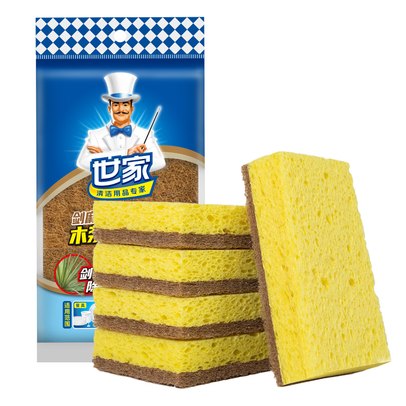 世家 21959木浆棉11*6.8*2.1cm*3片装 剑麻材质去污强 木浆棉剑麻百洁布（单位：包） 黄色