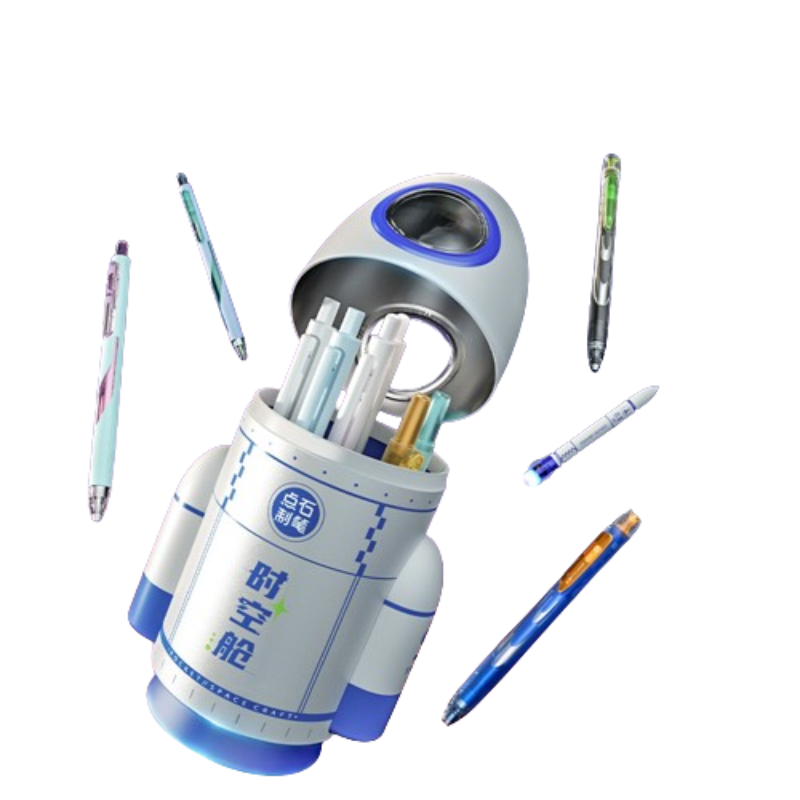 点石制笔时空舱小火箭笔筒高颜值文具套装小学生多功能笔桶伴手礼男女孩生日礼物361E【探索版】 白色