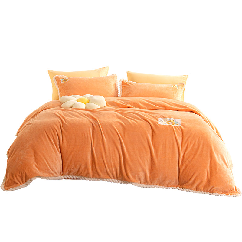 富安娜家纺四件套牛奶绒床单被套 玛格丽庄园 防静电法兰绒套件单双人1.8米床（床） 灰橙色 1.8米