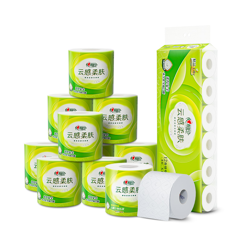 心相印（Mind Act Upon Mind）云感系列BT5410四层立体压花卷筒卫生纸150克10粒装 （单位：提） 浅杉绿