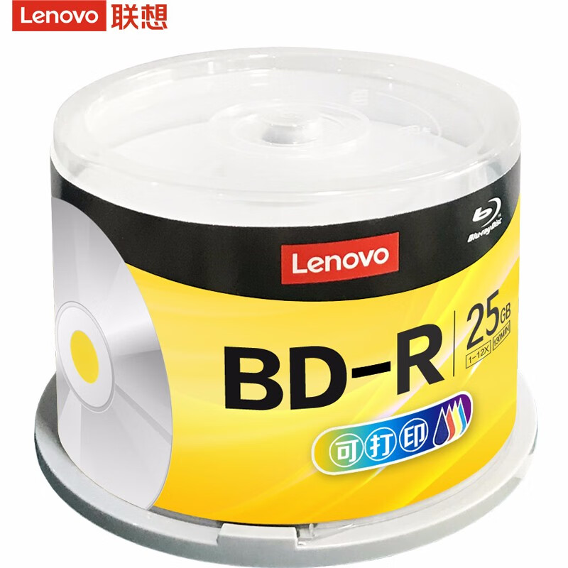 联想（Lenovo）BD-R蓝光光盘/刻录盘 6-12速25G 可打印 50片桶装 白色
